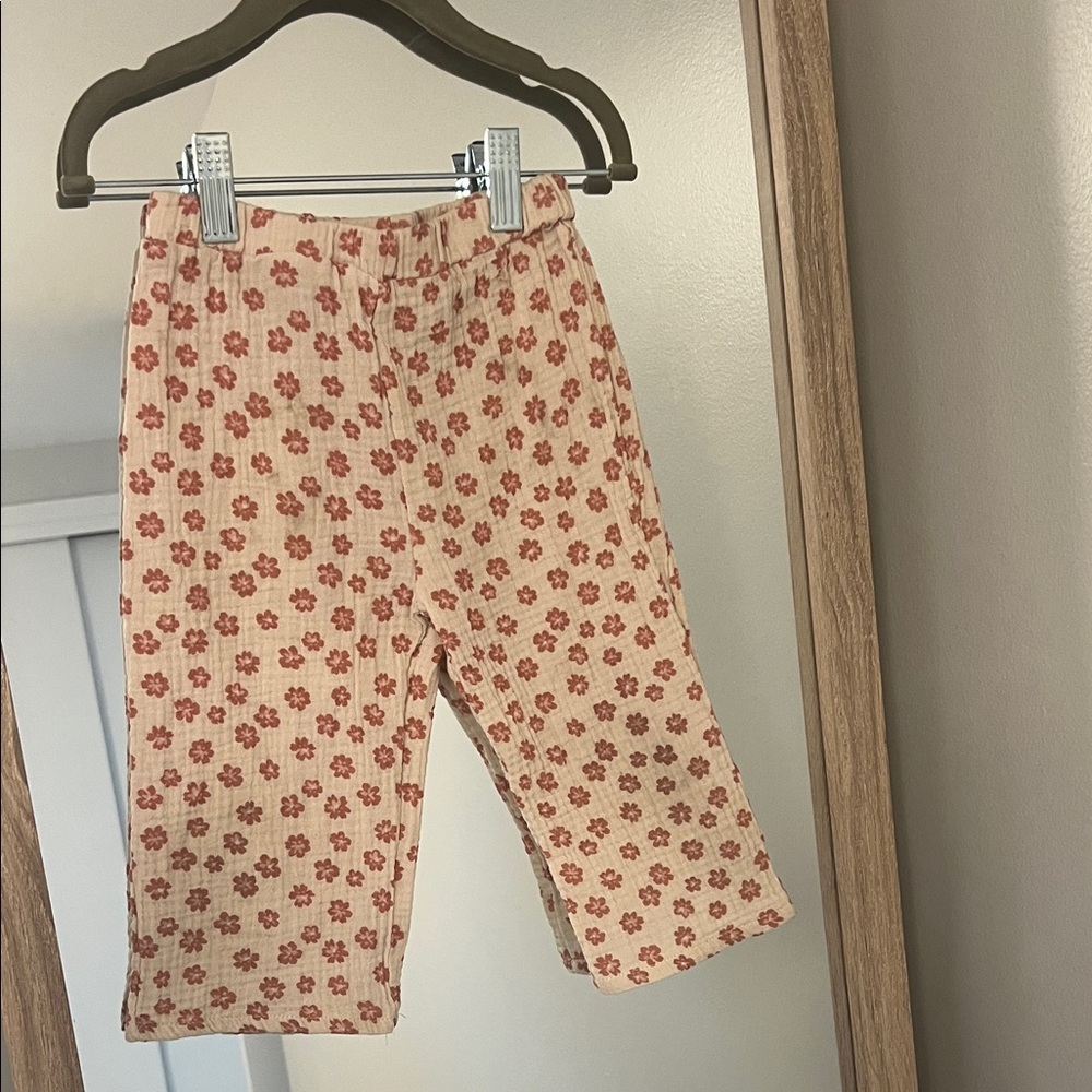 Kids Floral Print 100% Cotton Pants - Pink